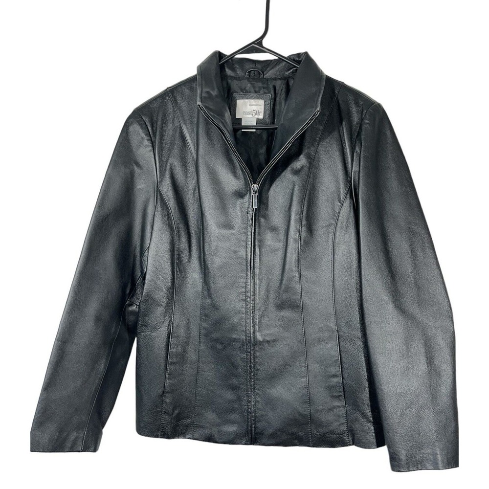 East 5th Women's Black Leather Jacket Coat Lined Pockets Size M